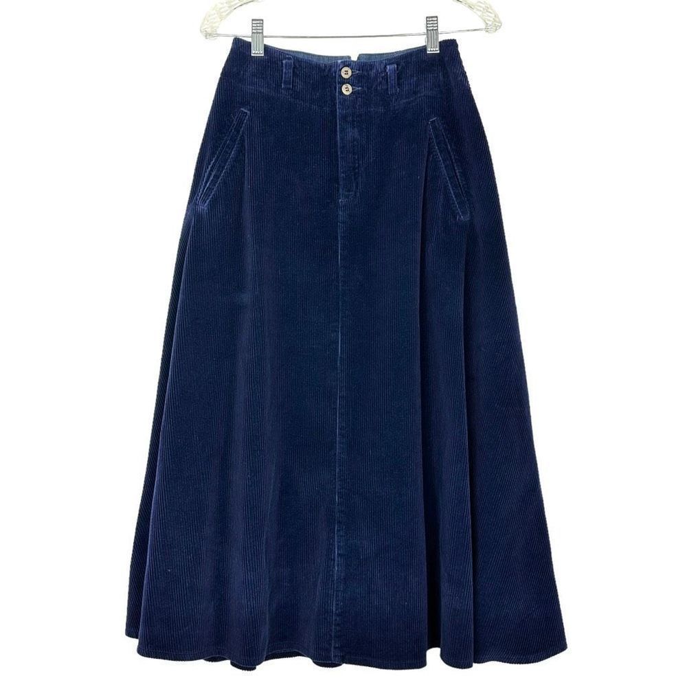Vintage Liz Claiborne Corduroy Navy/ Midnight Blue Academia Midi Skirt, Size 4